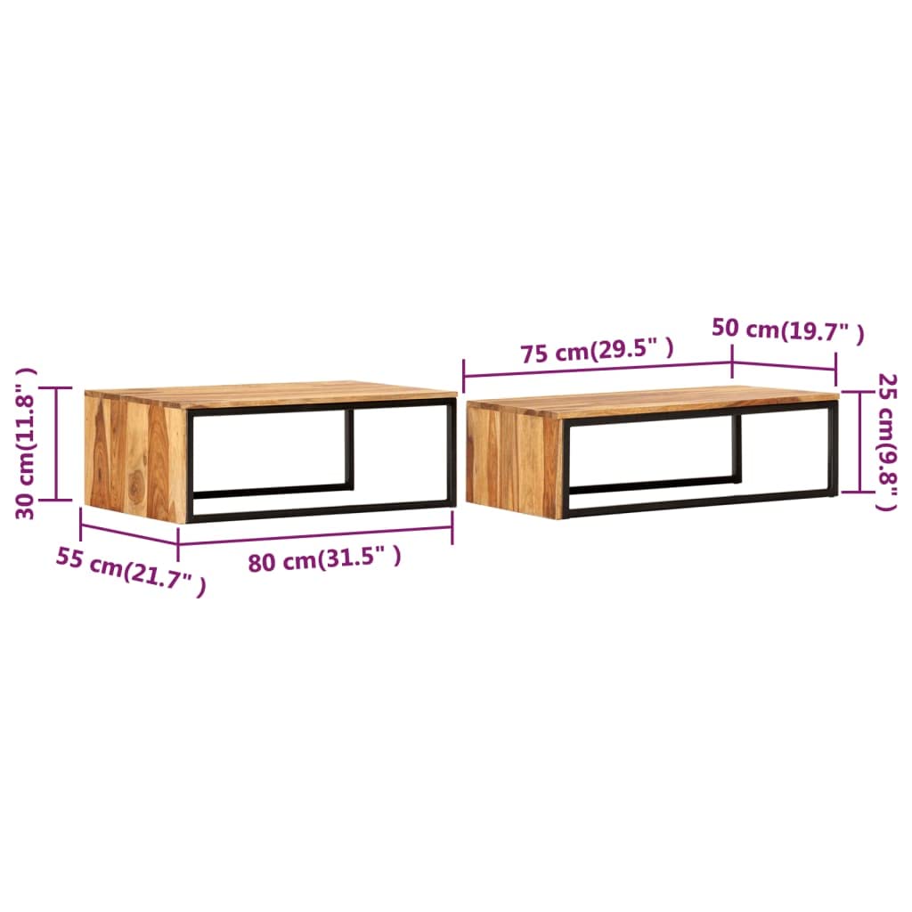 Brown Set of 2 Solid Sheesham Wood Nesting Coffee Tables S732