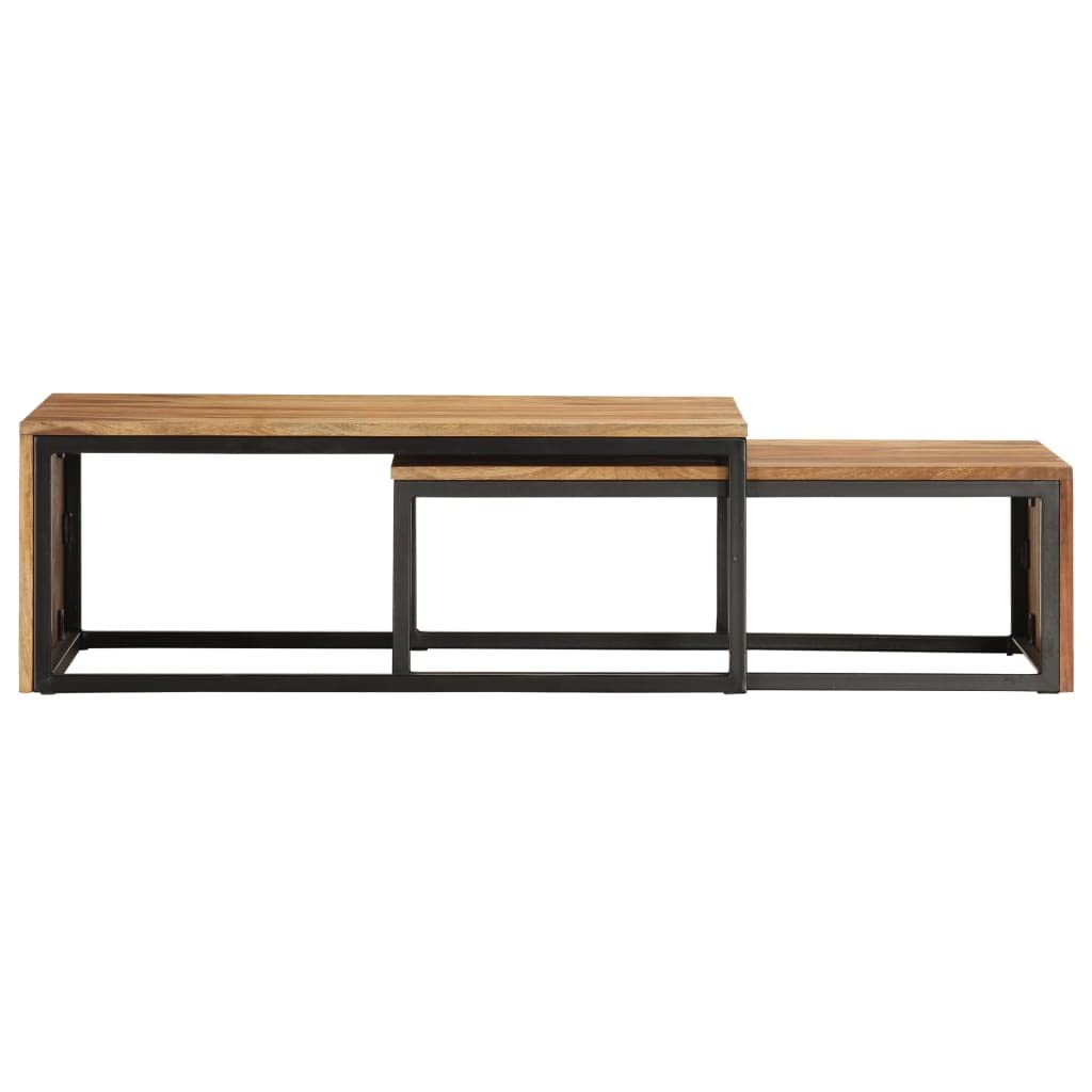 Brown Set of 2 Solid Sheesham Wood Nesting Coffee Tables S732