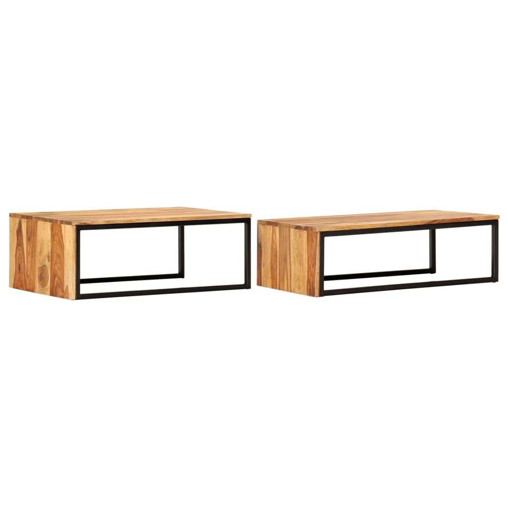 Brown Set of 2 Solid Sheesham Wood Nesting Coffee Tables S732