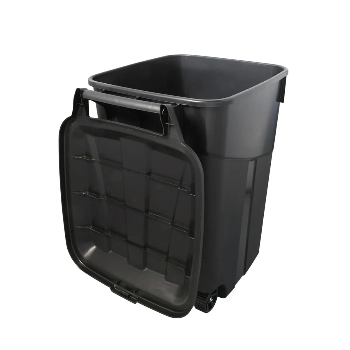 Black 45 Gallon Wheeled Heavy Duty Plastic Trash Can with Lid V9993