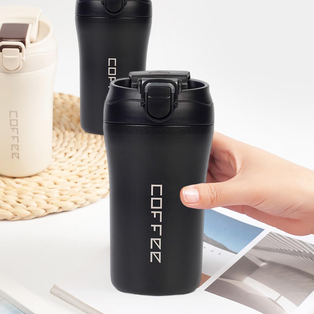 2-Pack 13.5oz Insulated Travel Coffee Mug Tumbler, Black and White Set F919