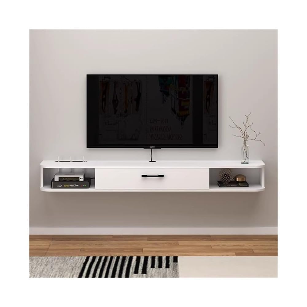 White Wall Mounted Floating TV Cabinet with Shelves G558579