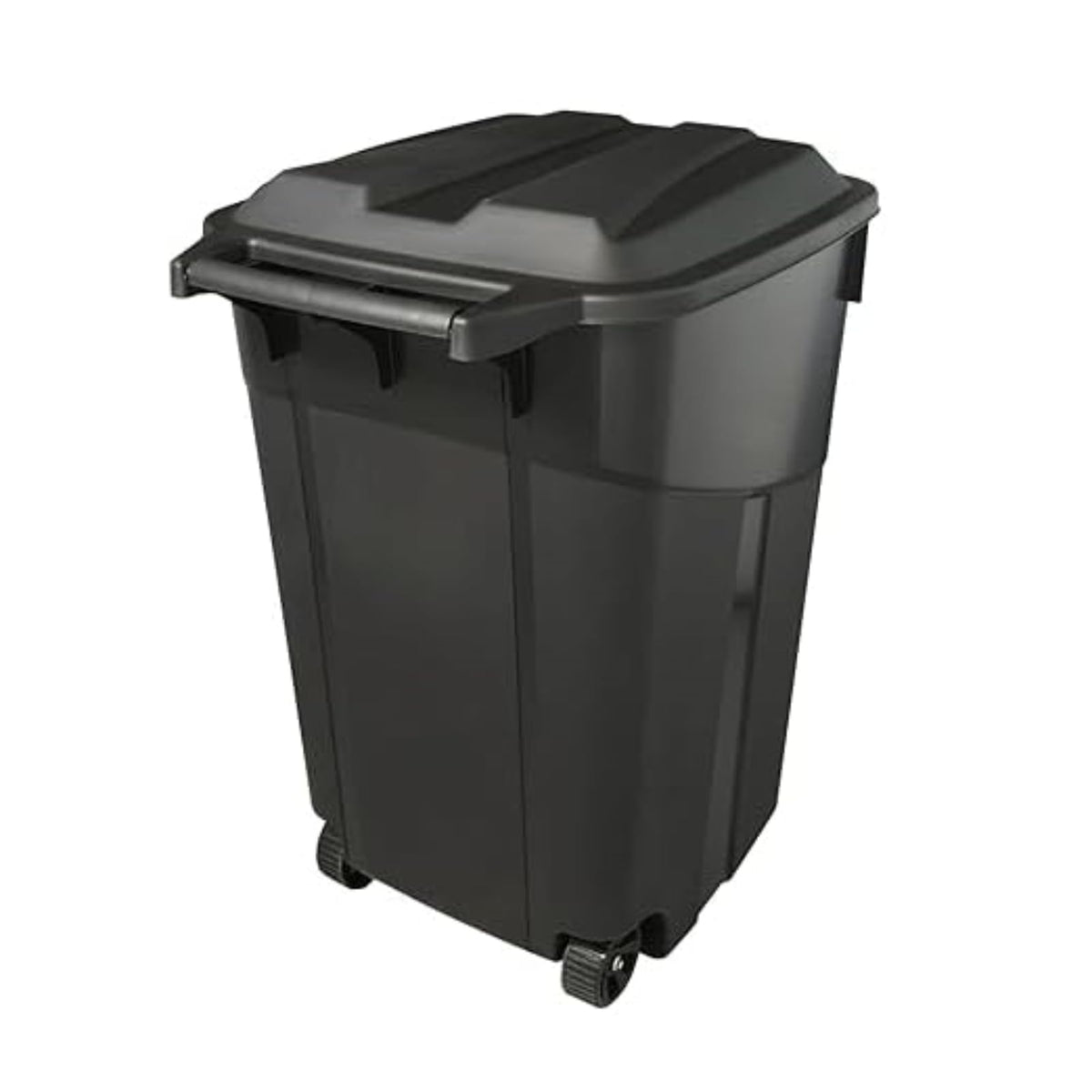 Black 45 Gallon Wheeled Heavy Duty Plastic Trash Can with Lid V9993
