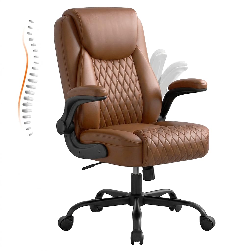 Brown PU Leather Office Chair with Flip-up Arms D327093