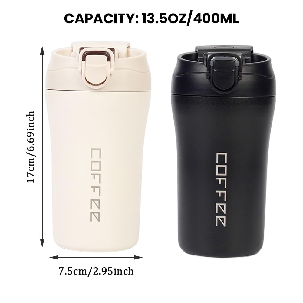 2-Pack 13.5oz Insulated Travel Coffee Mug Tumbler, Black and White Set F919