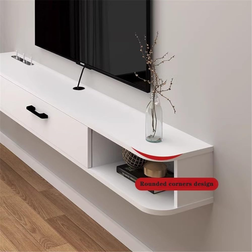 White Wall Mounted Floating TV Cabinet with Shelves G558579