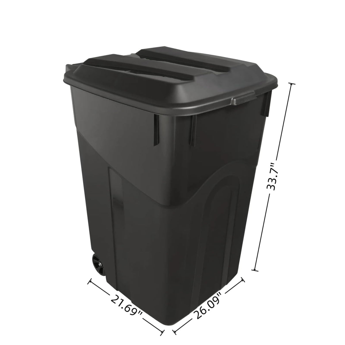 Black 45 Gallon Wheeled Heavy Duty Plastic Trash Can with Lid V9993