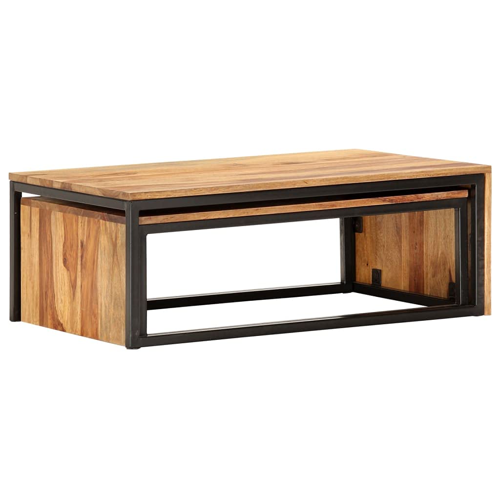 Brown Set of 2 Solid Sheesham Wood Nesting Coffee Tables S732
