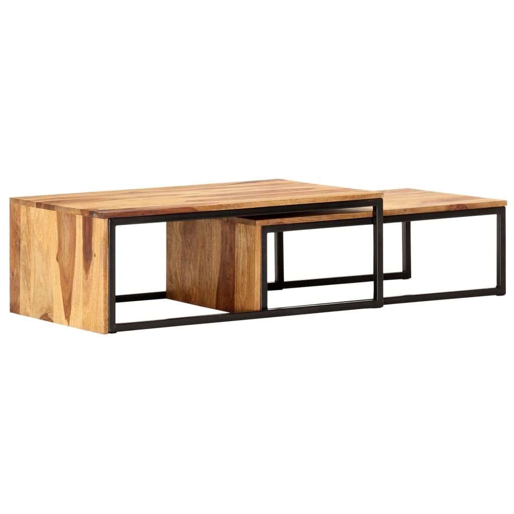 Brown Set of 2 Solid Sheesham Wood Nesting Coffee Tables S732