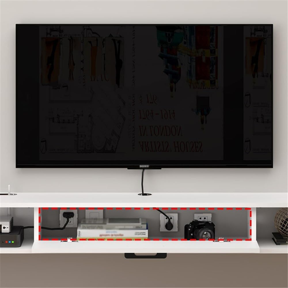 White Wall Mounted Floating TV Cabinet with Shelves G558579