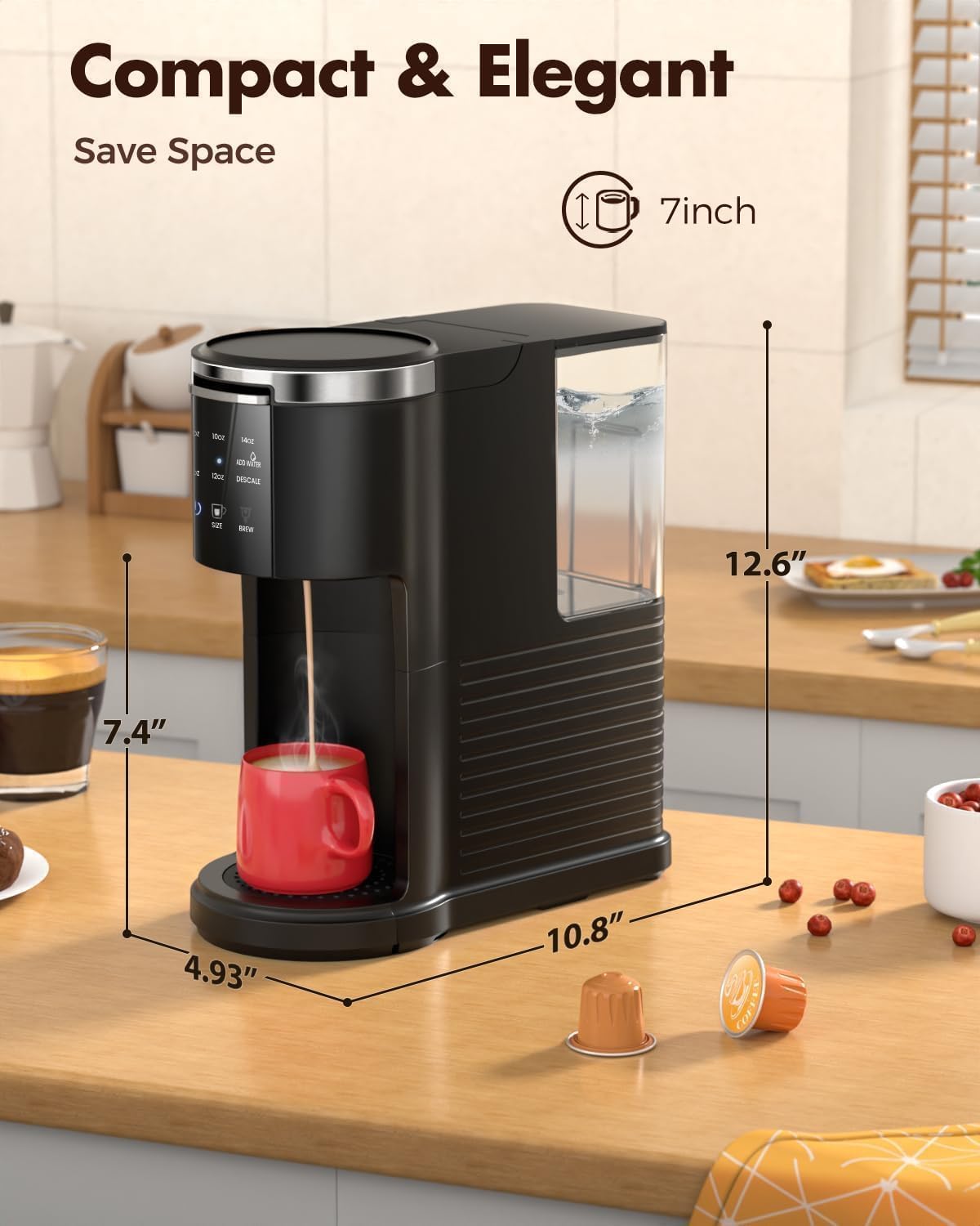 Single Serve 2 in 1 Pod Coffee Maker, 6 to 14oz, Black C6784