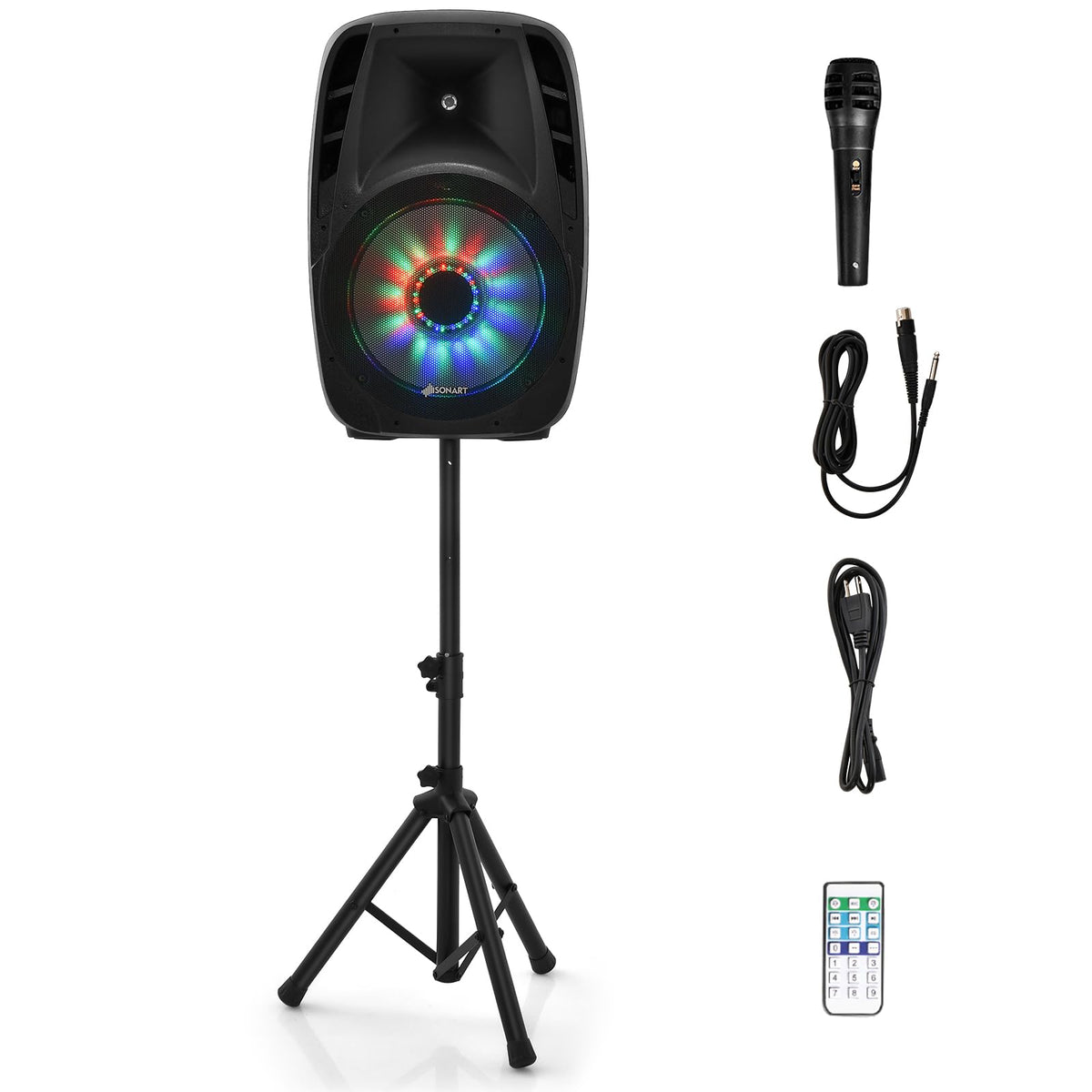 Portable 15" 1500W 2-Way Bluetooth PA Speaker System Set with Stand F213