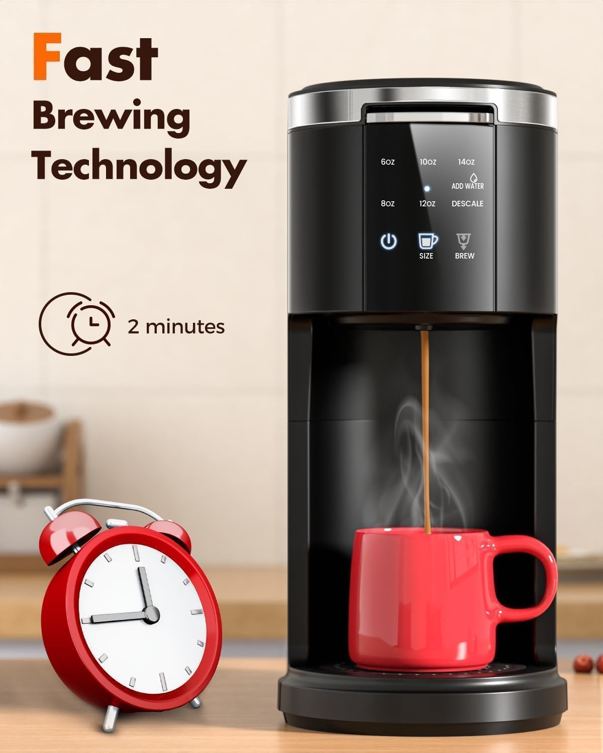 Single Serve 2 in 1 Pod Coffee Maker, 6 to 14oz, Black C6784