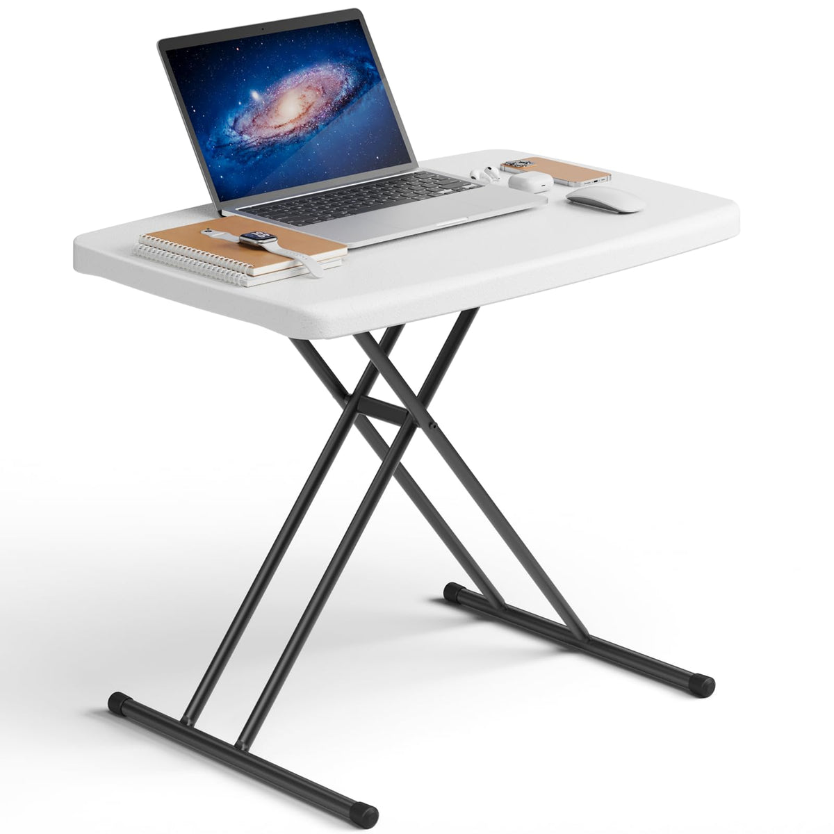 Folding Table 30 Inch Adjustable Height White Granite T801