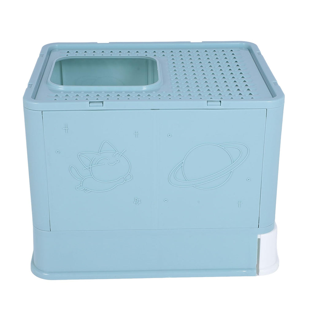 Enclosed Cat Litter Box Top Entry Foldable with Lid Blue W7564