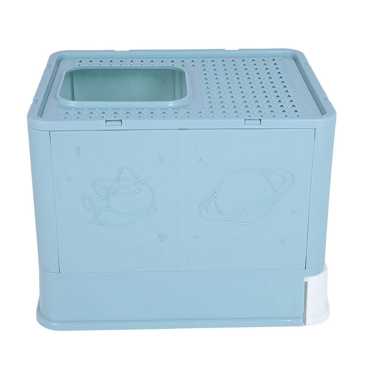 Enclosed Cat Litter Box Top Entry Foldable with Lid Blue W7564
