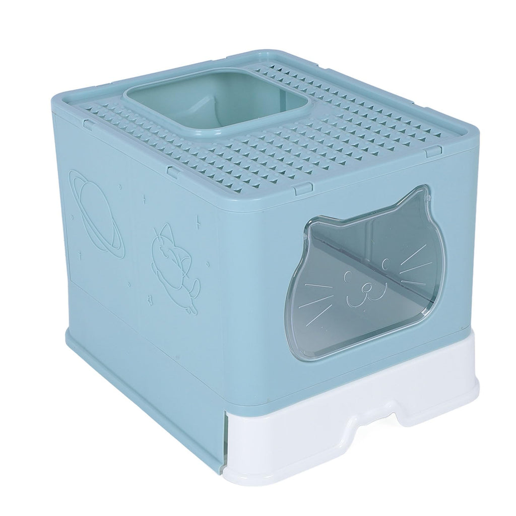 Enclosed Cat Litter Box Top Entry Foldable with Lid Blue W7564