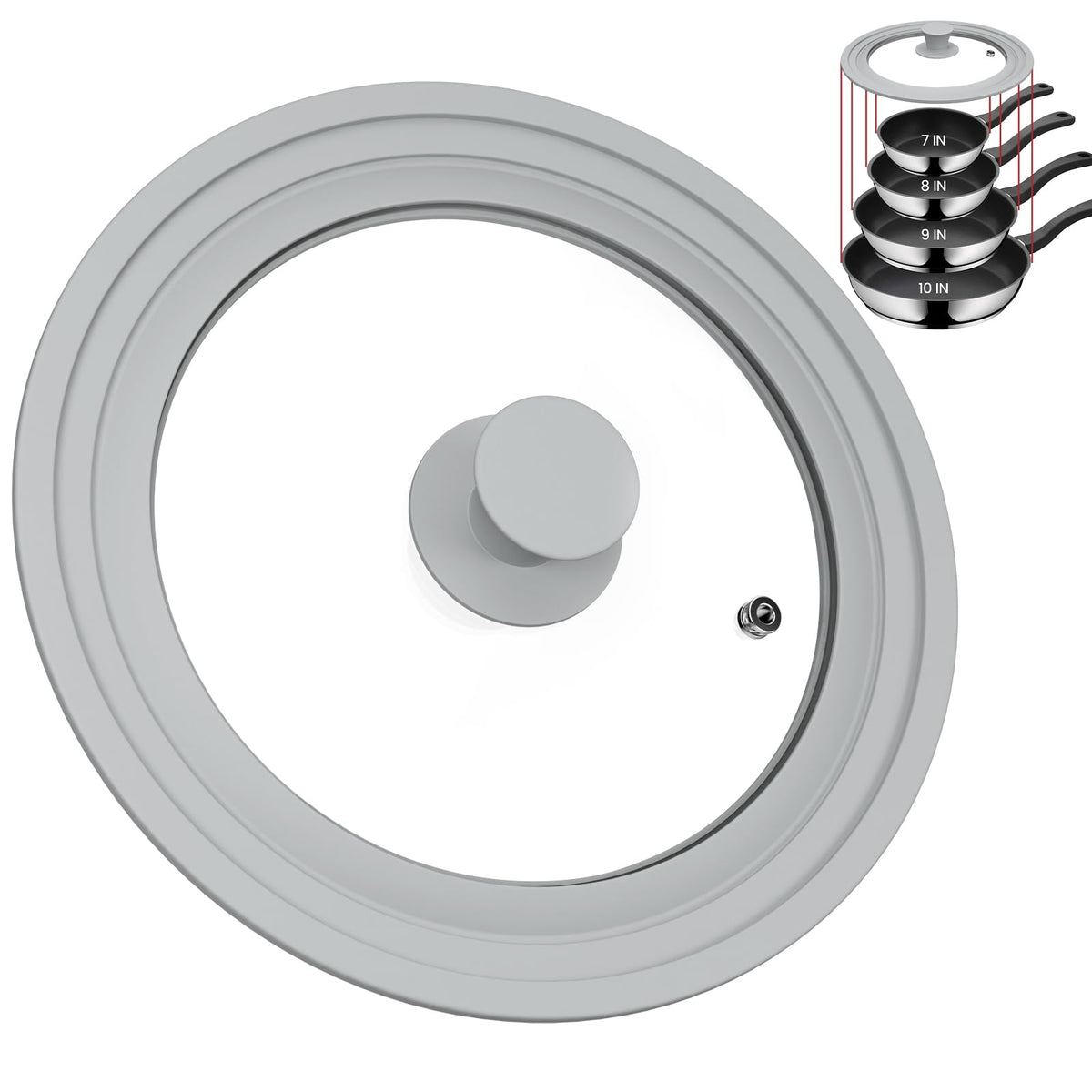 Tempered Glass Universal Lid with Silicone Rim Fits 8" 9" 9.5" Cookware H6411