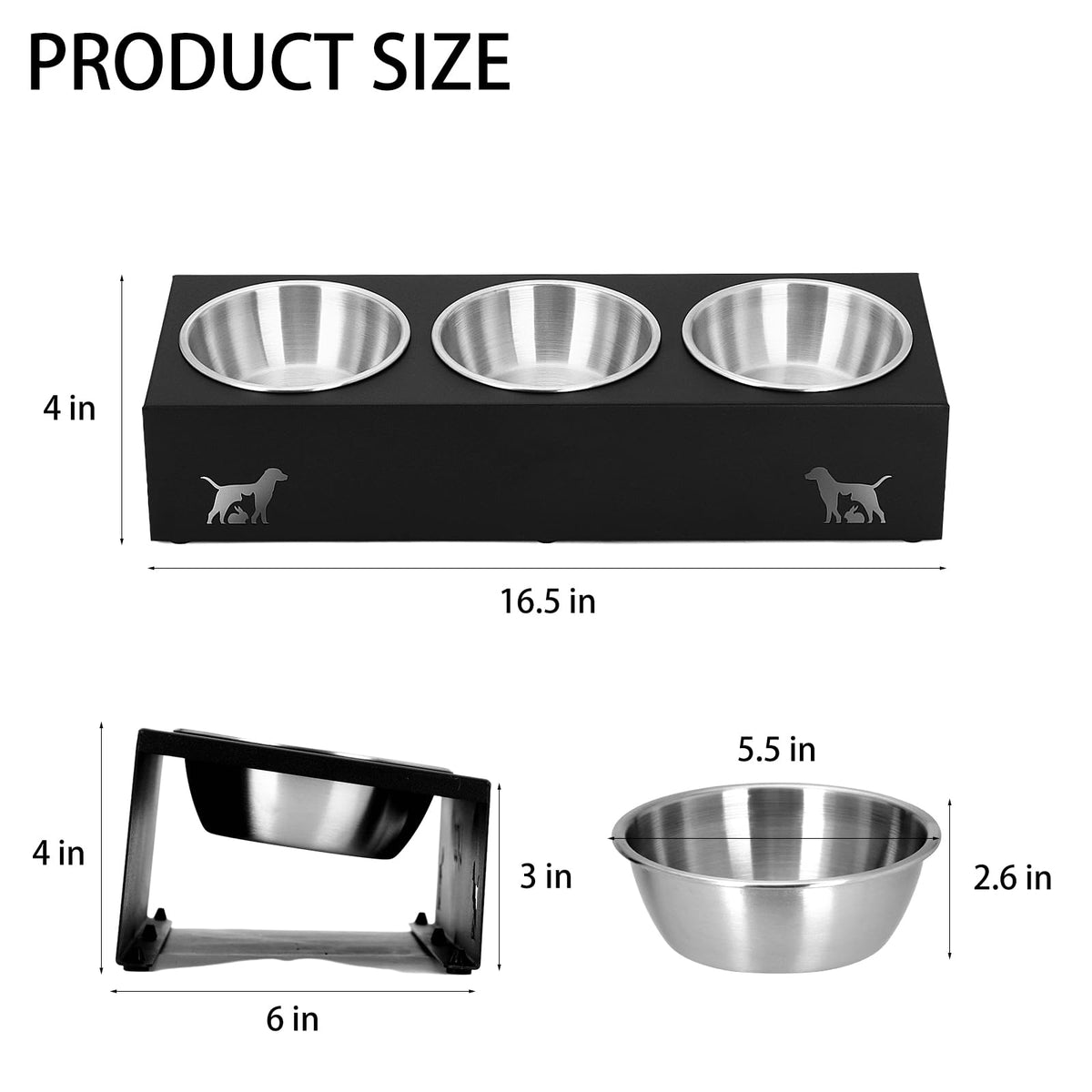 15° Tilted Stainless Steel Cat Bowls 3 Pack Q841