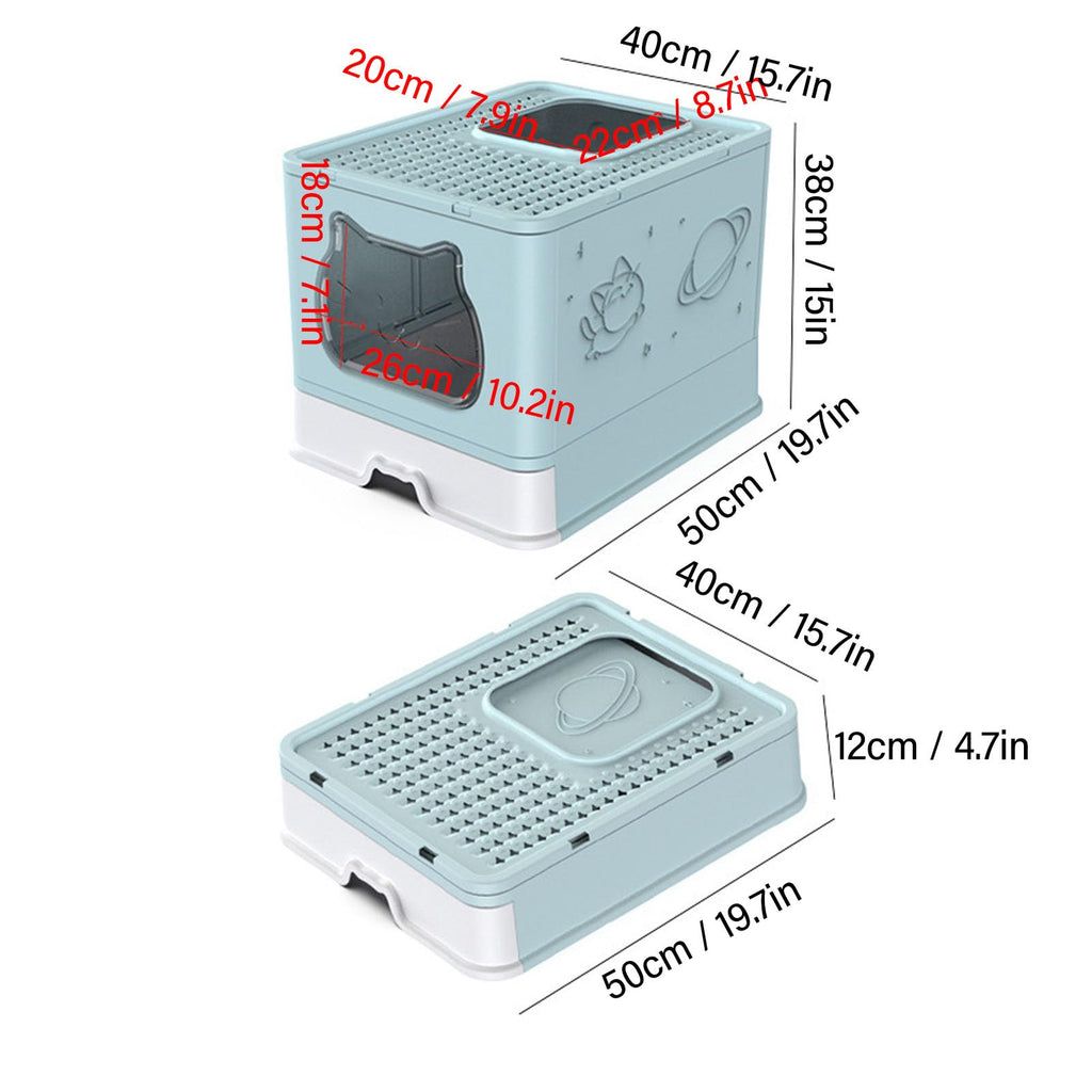 Enclosed Cat Litter Box Top Entry Foldable with Lid Blue W7564