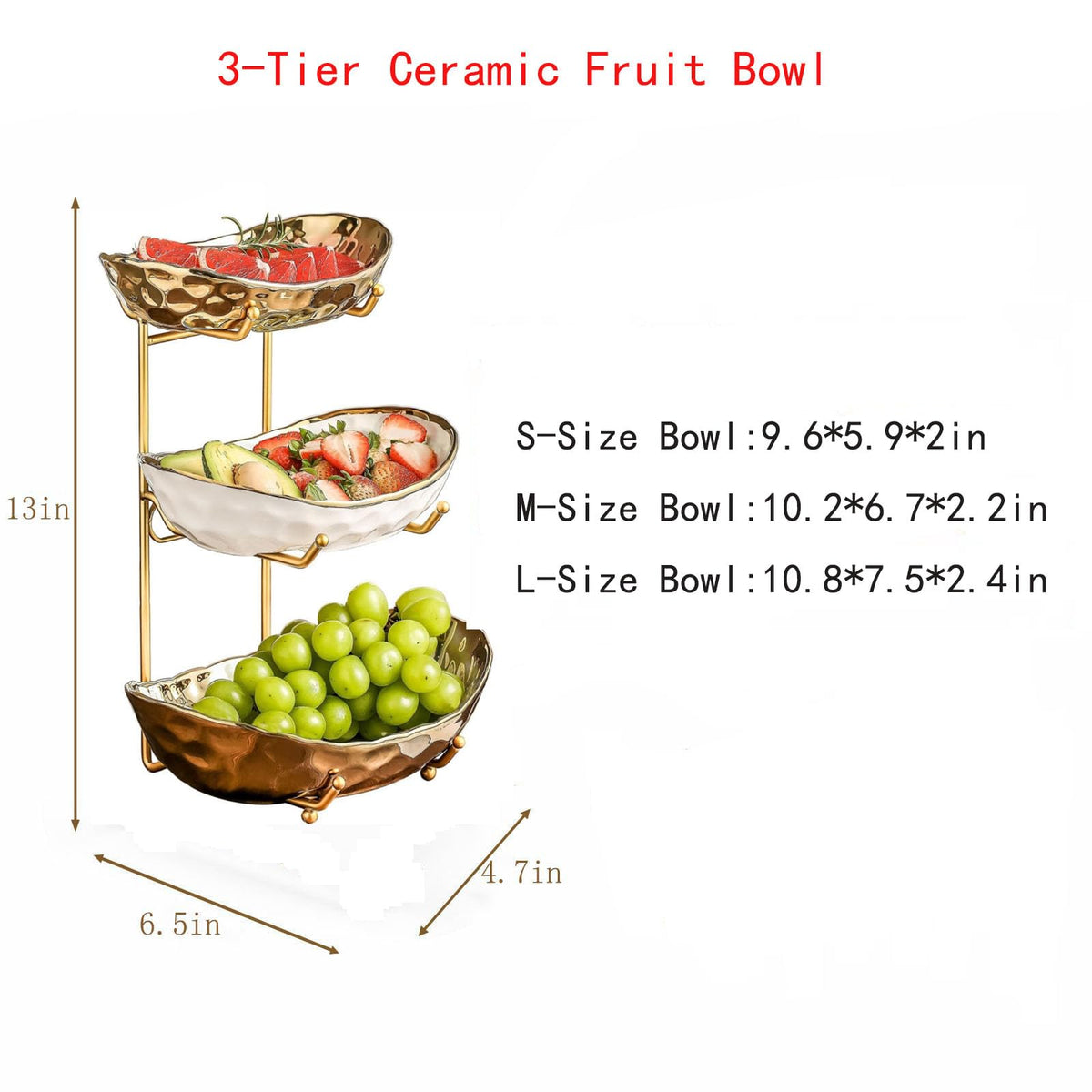 3 Tier Ceramic Fruit Bowl with Metal Stand K932884