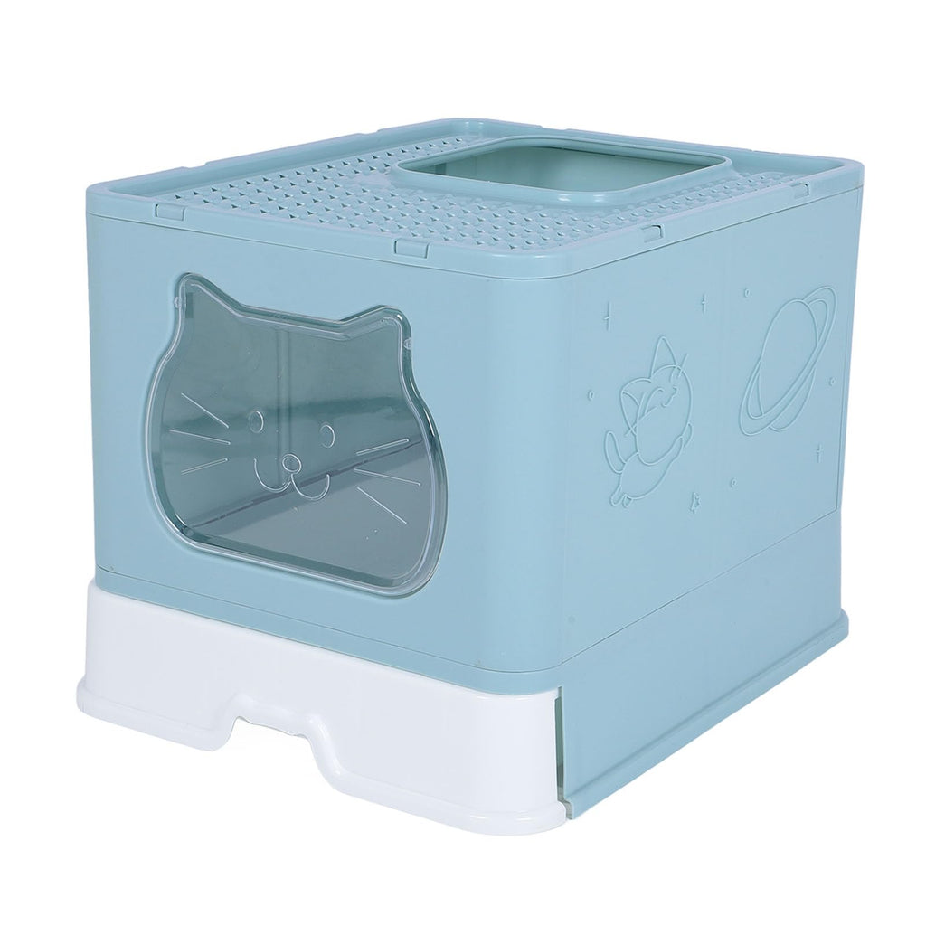 Enclosed Cat Litter Box Top Entry Foldable with Lid Blue W7564