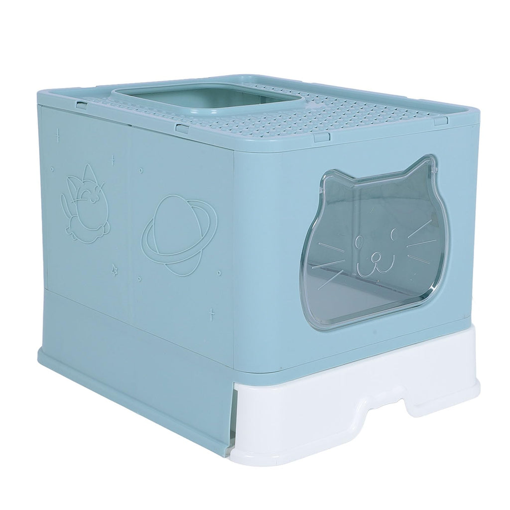 Enclosed Cat Litter Box Top Entry Foldable with Lid Blue W7564