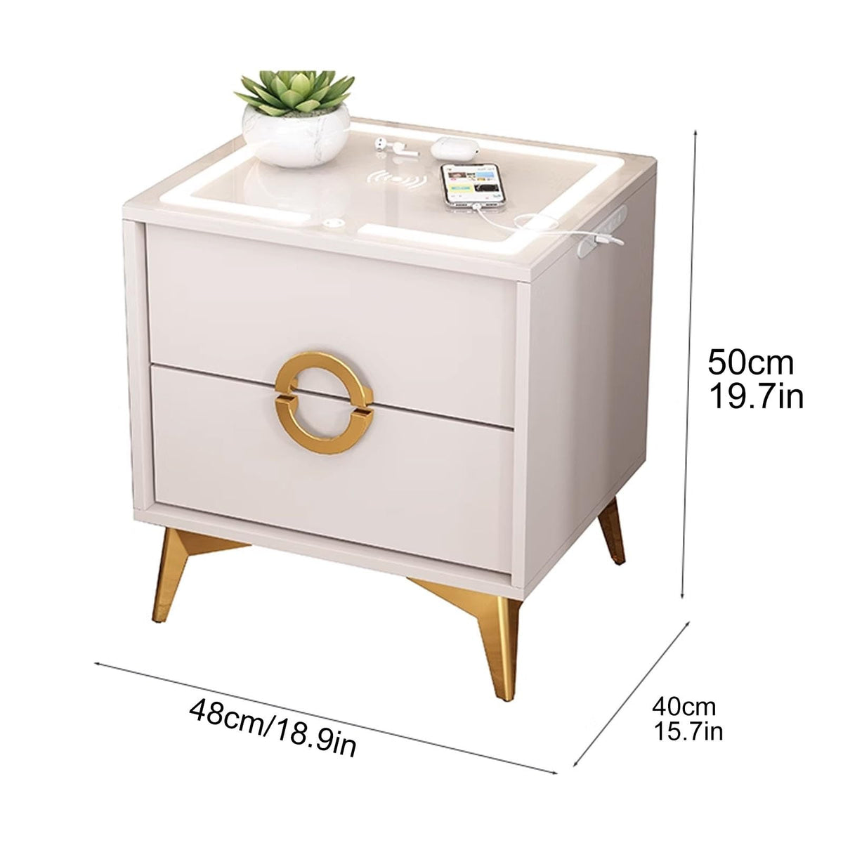 Smart Nightstand with Wireless Charging Station and 3 Colors Led Lights B659