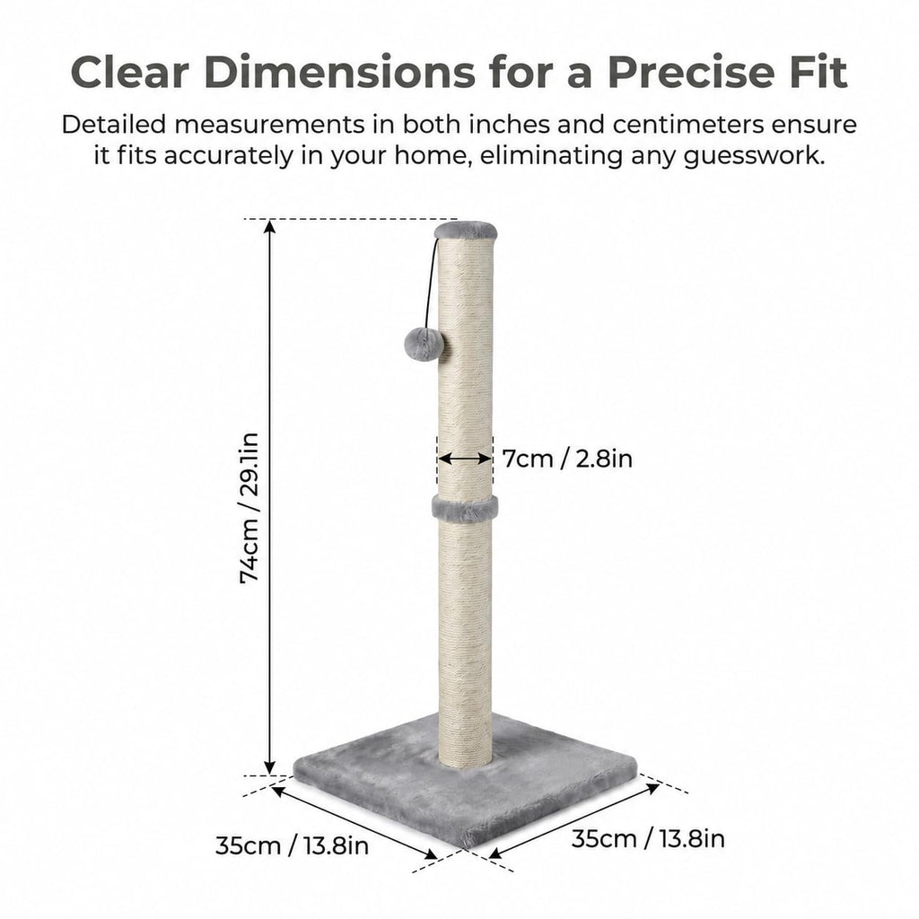 Tall Cat Scratching Post with Sisal Rope, Grey I779