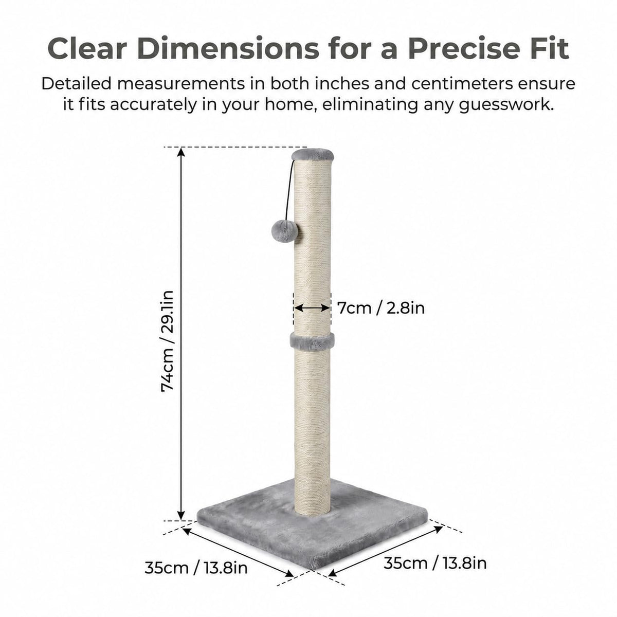 Tall Cat Scratching Post with Sisal Rope, Grey I779