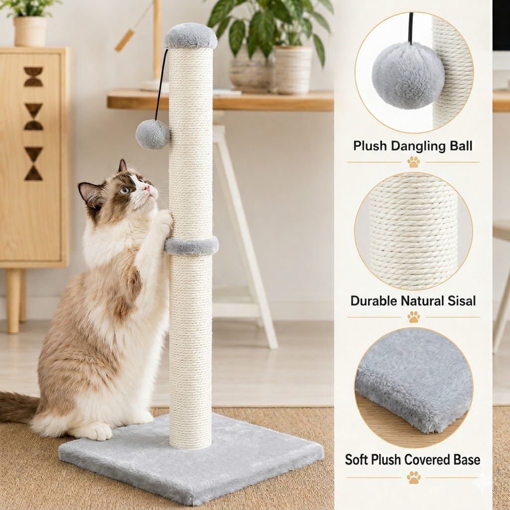 Tall Cat Scratching Post with Sisal Rope, Grey I779