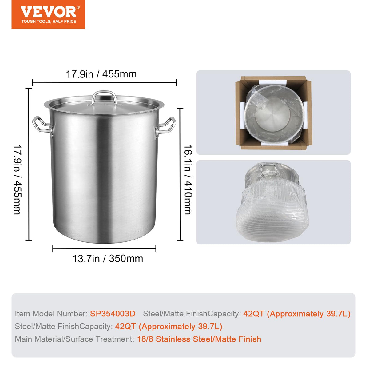 18/8 Stainless Steel 42QT Stockpot T1168