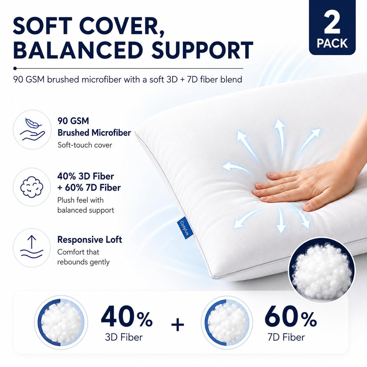 King Size Set of 2 Bed Pillows E7555