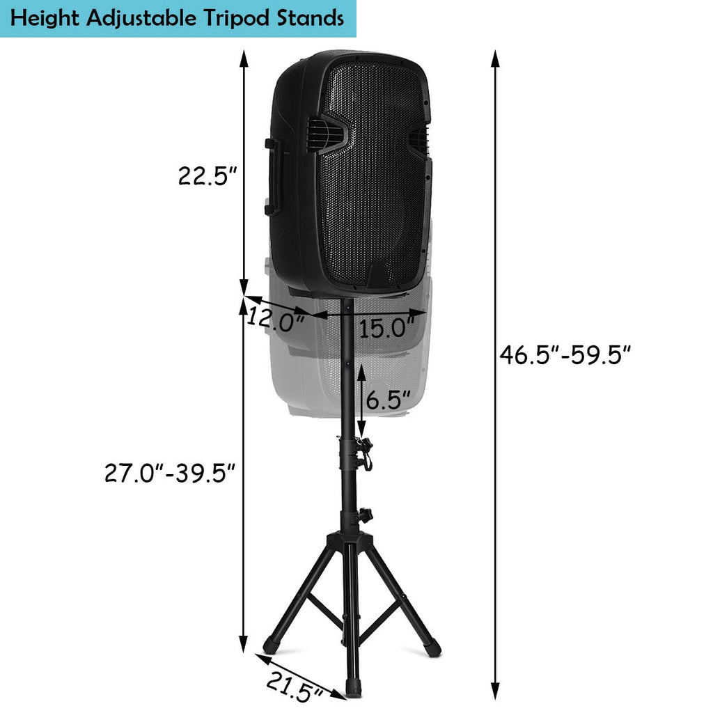 2000W 12" Portable Dual Powered Speakers PA System with Tripod Stands U266376