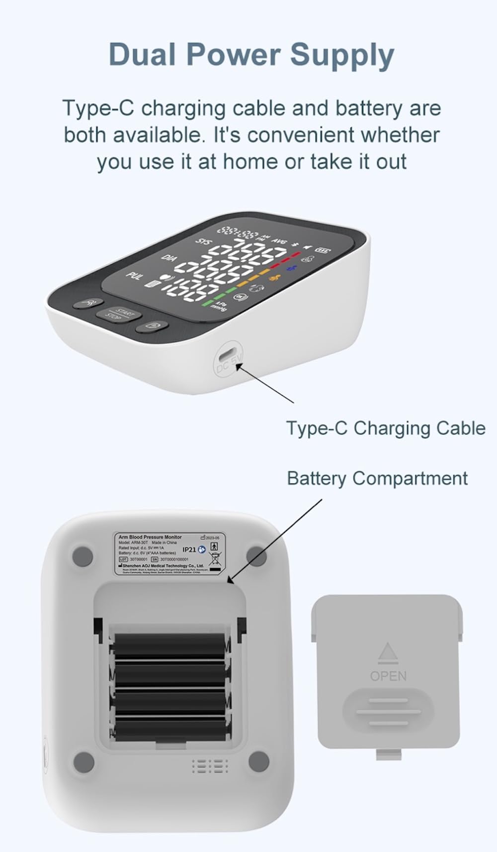 Automatic Upper Arm Blood Pressure Monitor with Large LED Screen and Adjustable Cuff Y18226