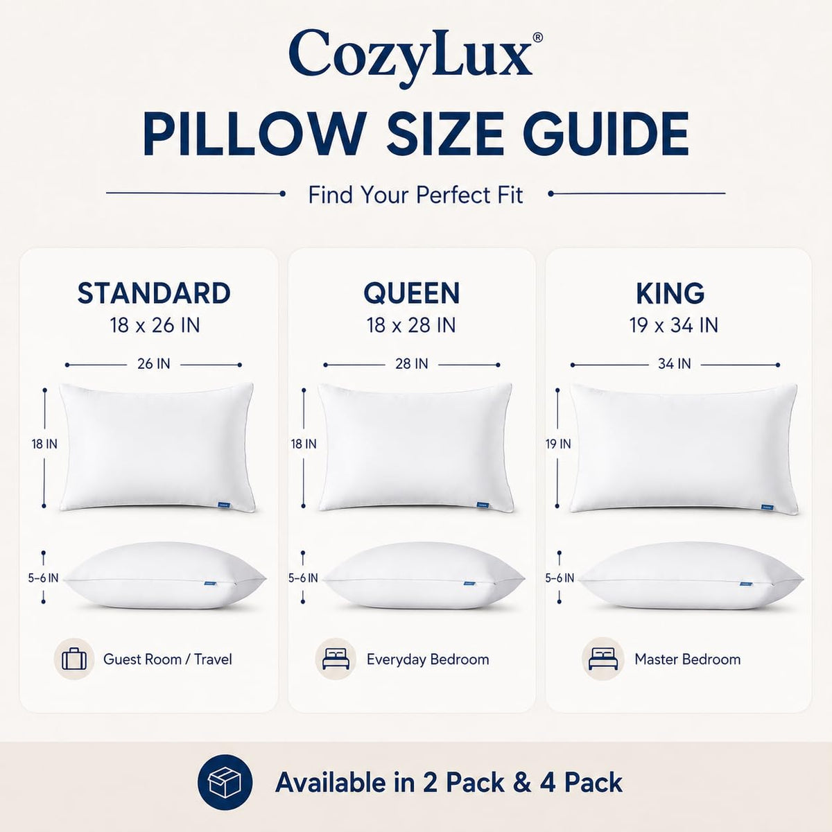 King Size Set of 2 Bed Pillows E7555