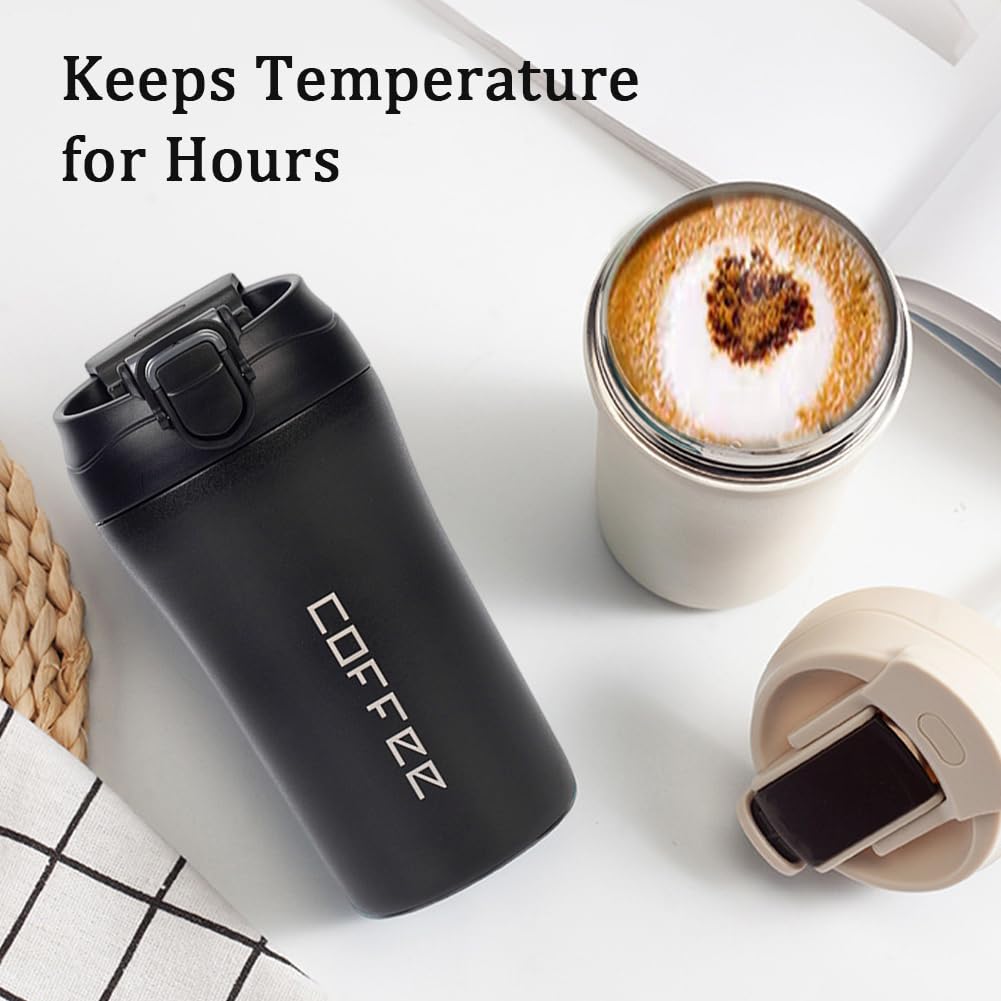 2-Pack 13.5oz Insulated Travel Coffee Mug Tumbler, Black and White Set F919