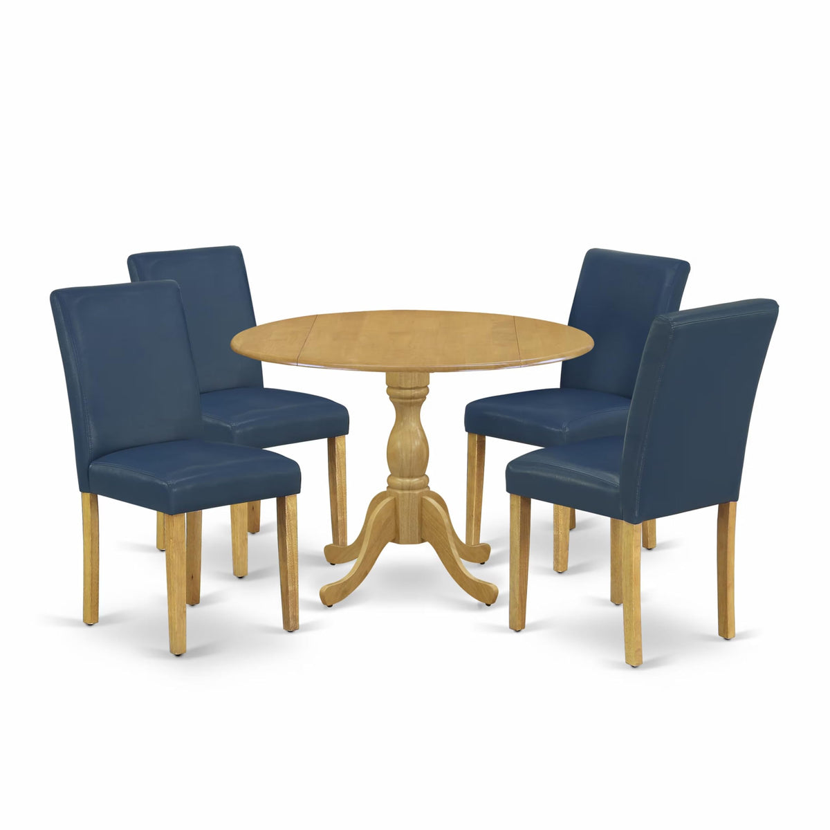 5 Piece Oak Dining Set with Dropleaf Table and 4 Blue Chairs C425397
