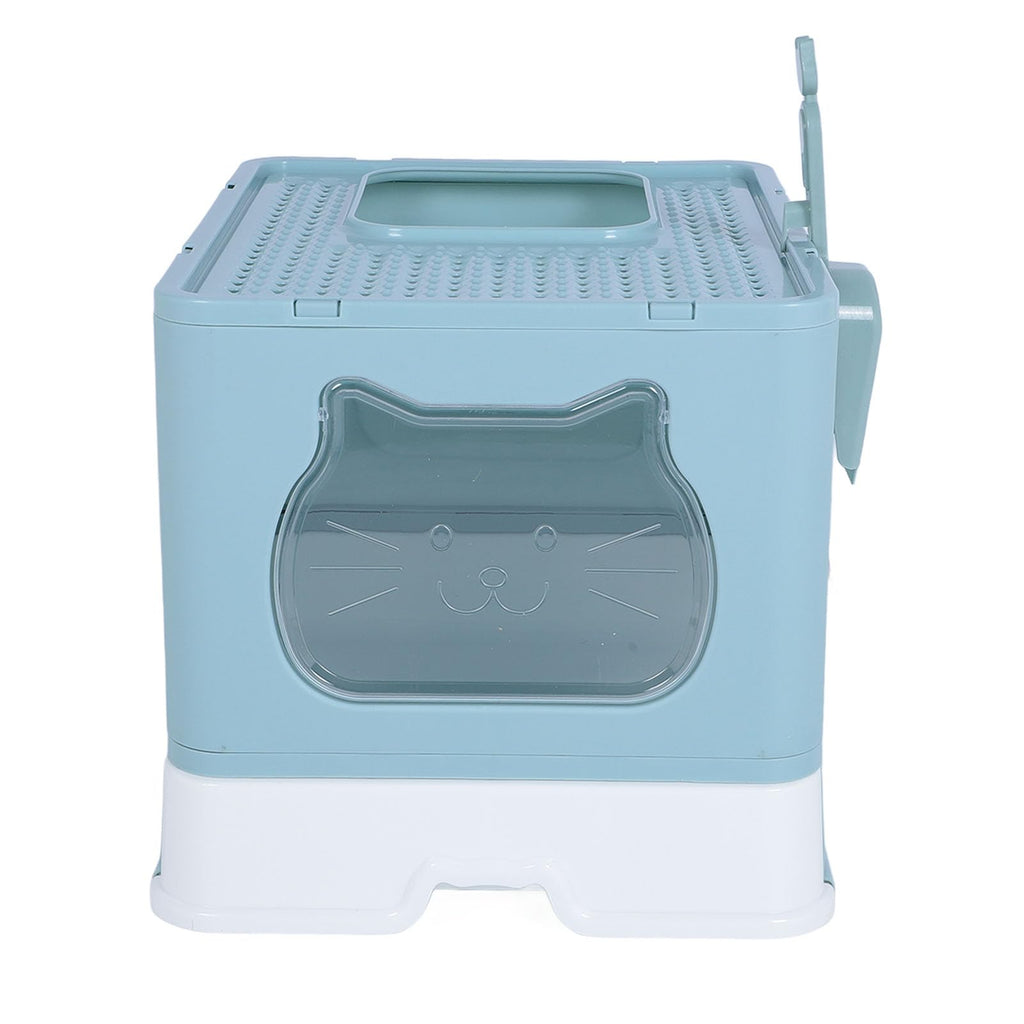 Enclosed Cat Litter Box Top Entry Foldable with Lid Blue W7564