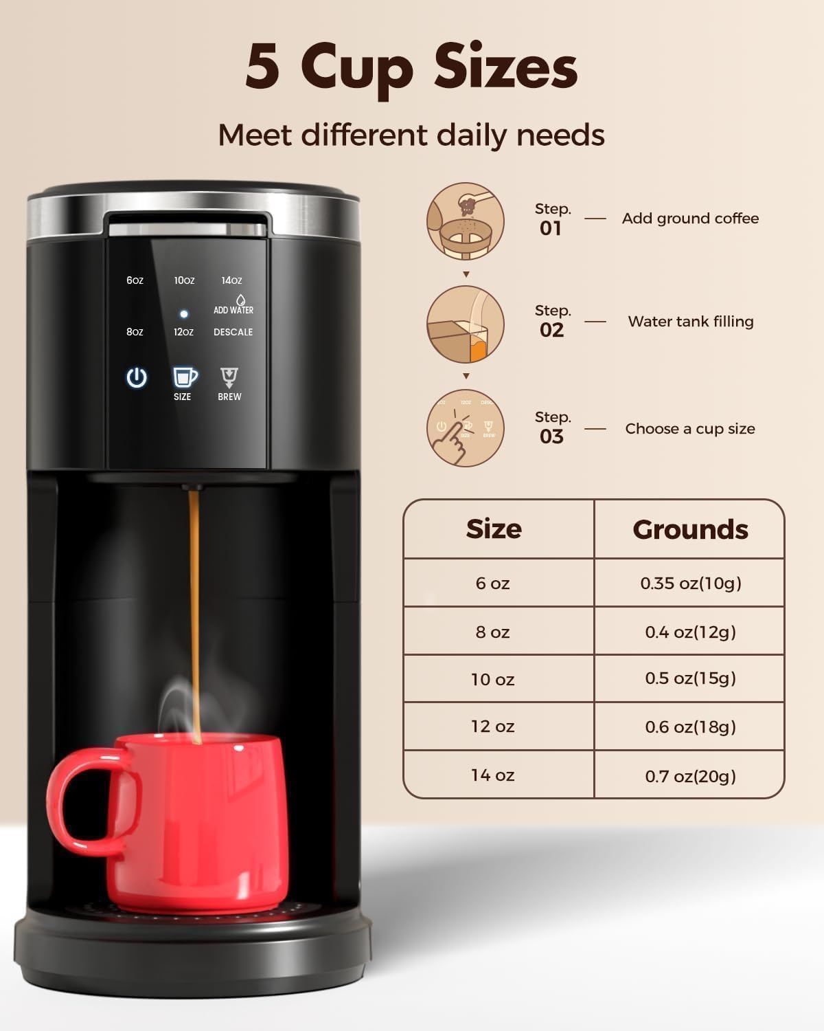 Single Serve 2 in 1 Pod Coffee Maker, 6 to 14oz, Black C6784