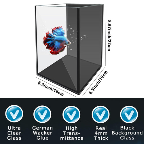 1.5 Gallon Glass Betta Aquarium Starter Kit with LED Light and Power Filter V314