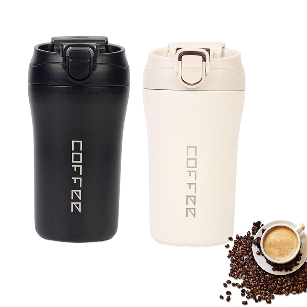 2-Pack 13.5oz Insulated Travel Coffee Mug Tumbler, Black and White Set F919