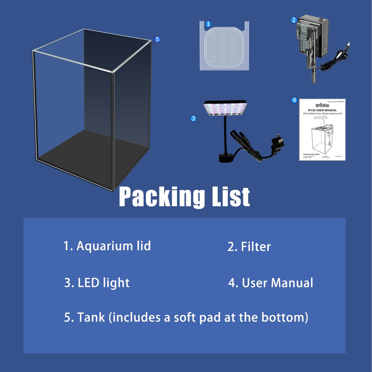 1.5 Gallon Glass Betta Aquarium Starter Kit with LED Light and Power Filter V314
