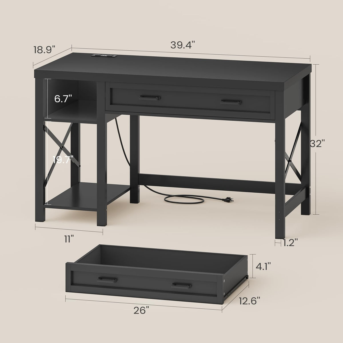 40" Farmhouse Small Desk with Drawers M4000