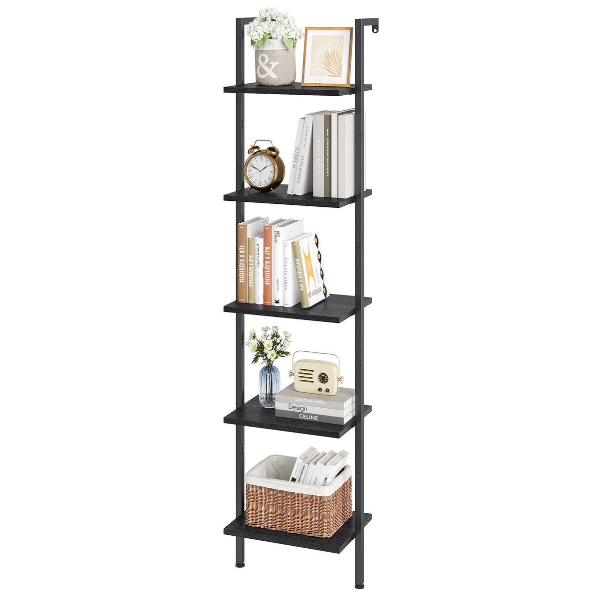 5-Tier Wood Wall Mounted Ladder Bookshelf E33495
