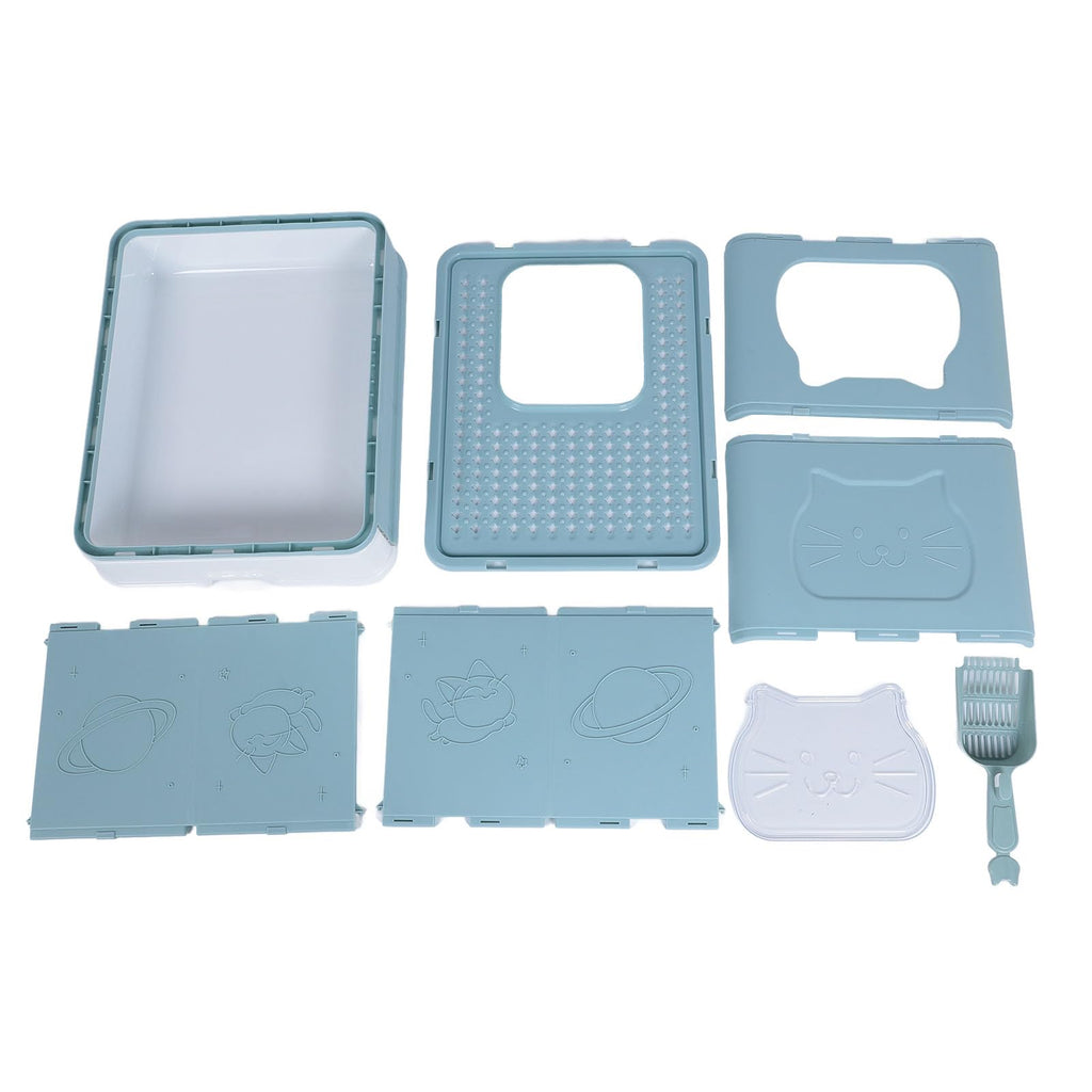 Enclosed Cat Litter Box Top Entry Foldable with Lid Blue W7564