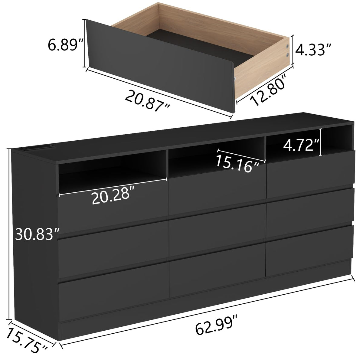 9 Drawer Dresser with Power Outlet M97359