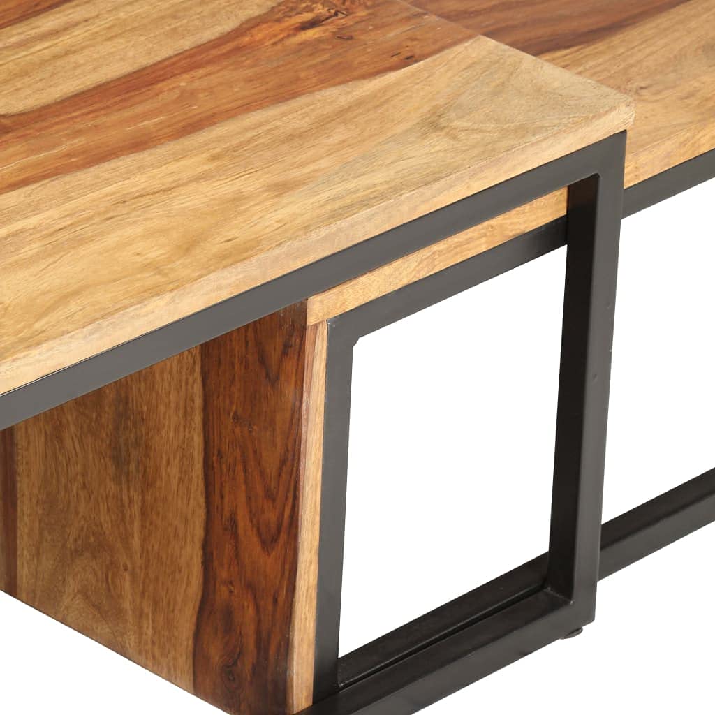 Brown Set of 2 Solid Sheesham Wood Nesting Coffee Tables S732