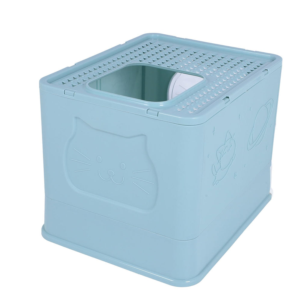 Enclosed Cat Litter Box Top Entry Foldable with Lid Blue W7564