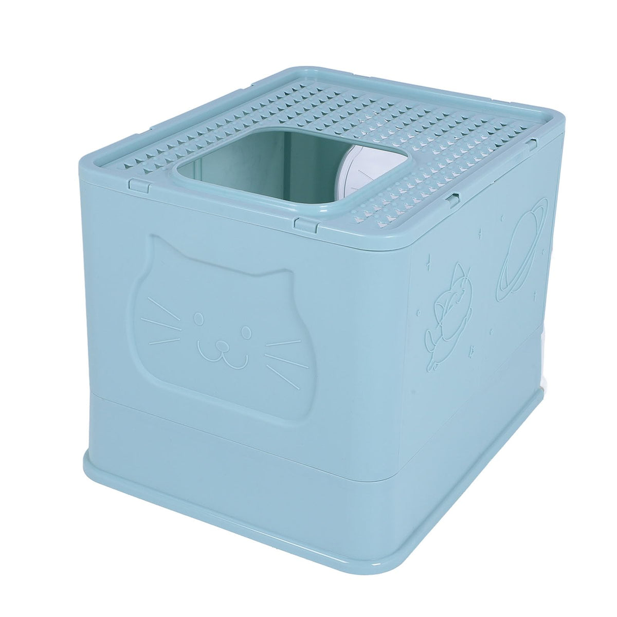 Enclosed Cat Litter Box Top Entry Foldable with Lid Blue W7564